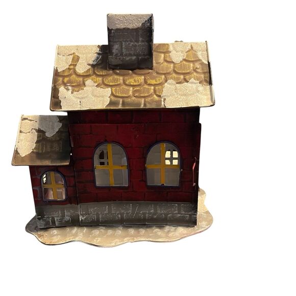 Metal Christmas House Lantern Santa Snowman Holiday Village Tealught Holder GUC - Picture 2 of 16